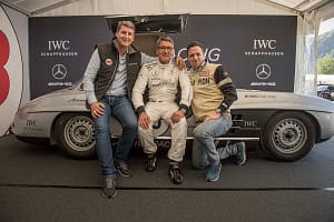 AROSA, SWITZERLAND – 01. September 2019: Linus Fuchs, IWC Managing Director Switzerland and Bernd Schneider and Pascal Jenny, director Arosa Tourism bitte in richtiger Reihenfolge , attended the 15th Arosa ClassicCar where the IWC Racing Team showed up on the grid for the second time. Bernd Schneider drove the Mercedes-Benz 300 SL “Gullwing” on the winding 7.3 kilometre hill-climb route from Langwies to Arosa.  (Photo by Ilja Tschanen, module+ for IWC)