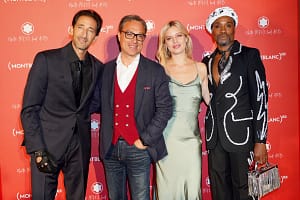 PARIS, FRANCE - OCTOBER 08: (L-R) Adrien Brody, Nicolas Baretzki, Georgia May Jagger and Billy Porter attend the Montblanc: (Red)Launch Dinner and Party at Monsieur Bleu on October 08, 2019 in Paris, France. (Photo by Edward Berthelot/Getty Images For Montblanc)